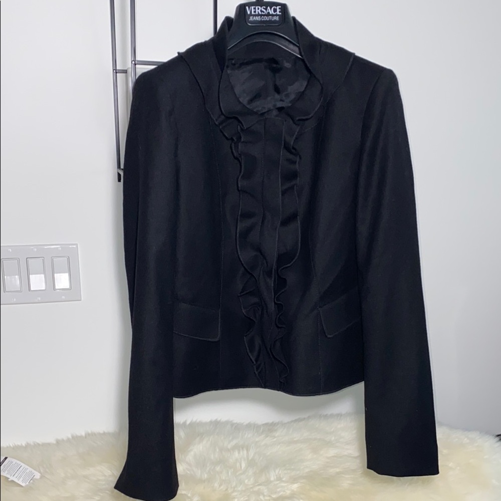 Black Blazer with Victorian-Inspired Ruffles
